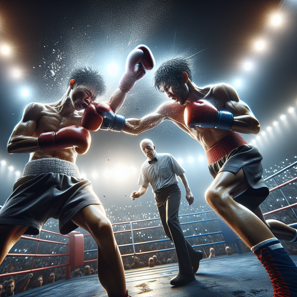 Кульминация боя Джошуа — Пол: столкновение перчаток, драматический свет и трибуны ревут